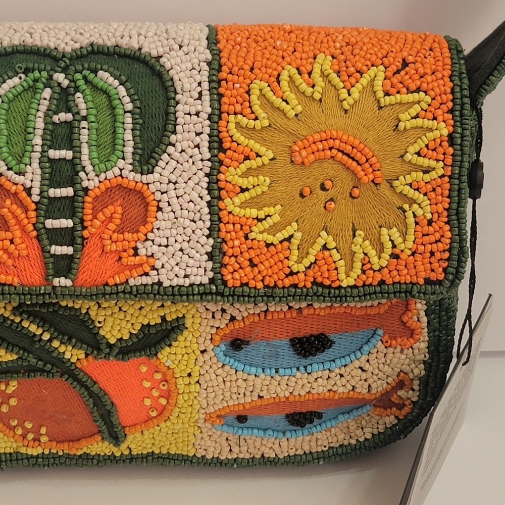 America & Beyond Tropical Patchwork Mosiac Sealife Fruit Hand Beaded Bag Exotic - Picture 4 of 10